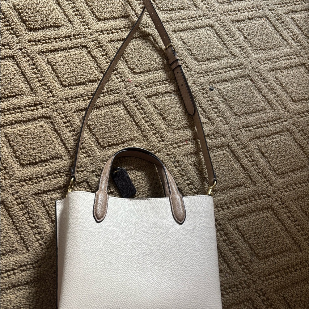 Coach White & Tan Leather Tote Crossbody Bag - Picture 4 of 9